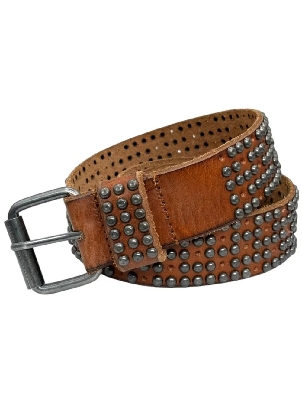 Amsterdam Cowboys Full Grain Leather Studded Boho Belt Caramel Size 85 Wide